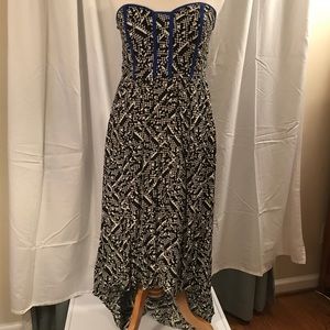 Strapless High-Low black and white w/blue Dress